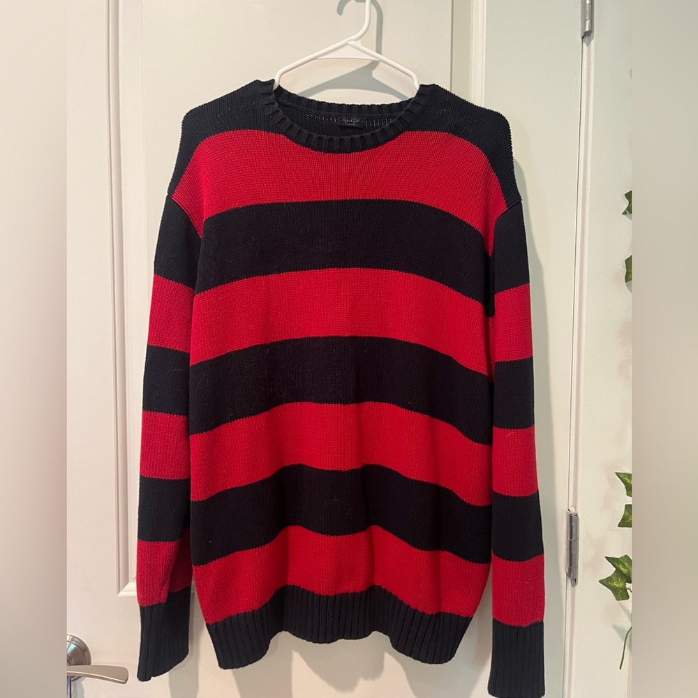 red and navy blue john galt brianna striped sweater one size RARE